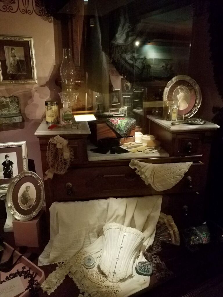 Historic corset undergarments fans and dressing table accessories at Boot Hill Museum
